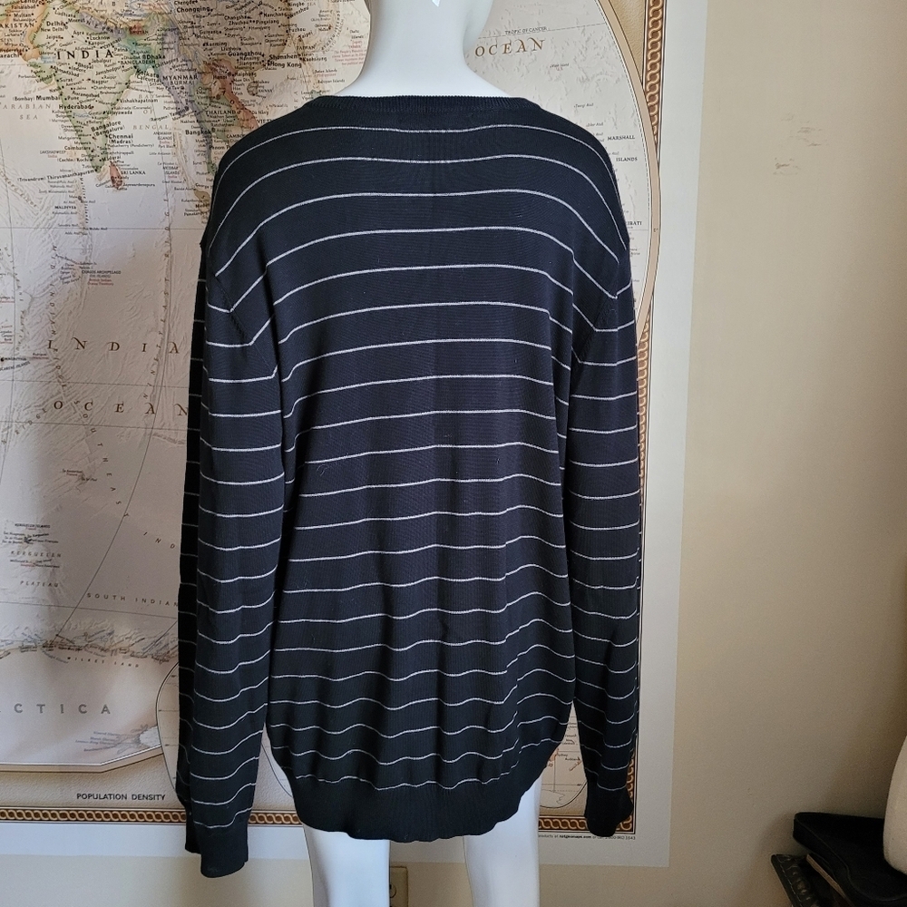 Old Navy Black White Striped Mens V-Neck Cotton Sweater nautical preppy cozy XL - Picture 10 of 10
